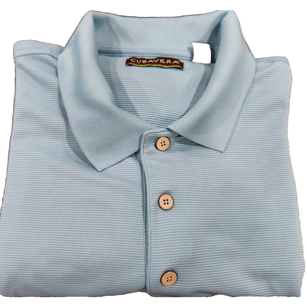 Cubavera Polo Golf Shirt Mens 3XL Shirt Short Sleeves Light Blue Logo *Flaw*